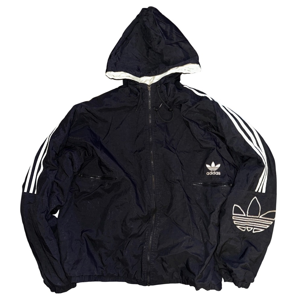 Adidas Originals Vintage Windbreaker Jacket Black Trefoil 3-Stripe XXL RN88387